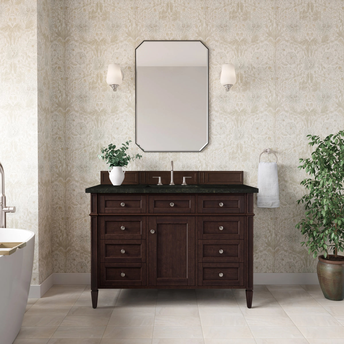 Brittany 48" Single Vanity, Burnished Mahogany, w/ 3 CM Phantome Eclos Top, view 3