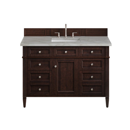Brittany 48" Single Vanity, Burnished Mahogany w/ 3 CM Victorian Silver Silestone Top
