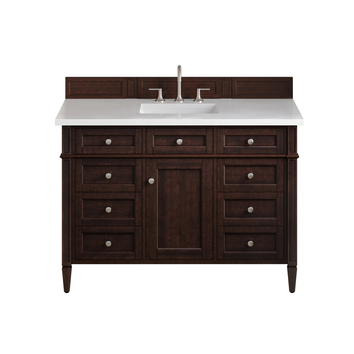 Brittany 48" Single Vanity, Burnished Mahogany w/ 3 CM White Zeus Silestone Top
