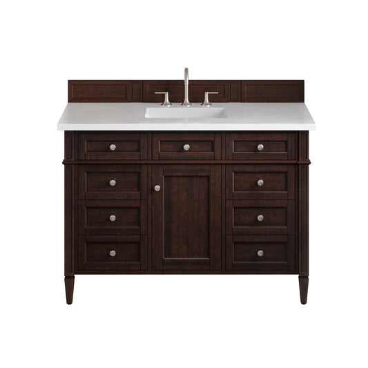 Brittany 48" Single Vanity, Burnished Mahogany w/ 3 CM White Zeus Silestone Top