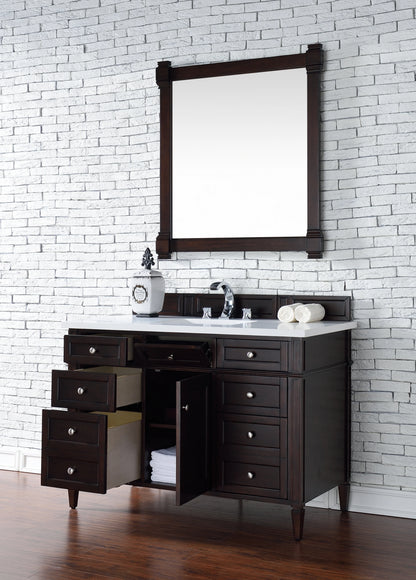 Brittany 48" Single Vanity, Burnished Mahogany w/ 3 CM White Zeus Silestone Top, view 5