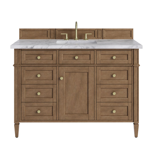 Brittany 48" Single Vanity, Pecan w/ 3 CM Carrara Marble Top
