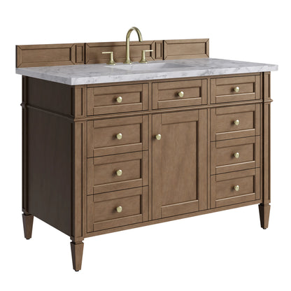 Brittany 48" Single Vanity, Pecan w/ 3 CM Carrara Marble Top, view 11