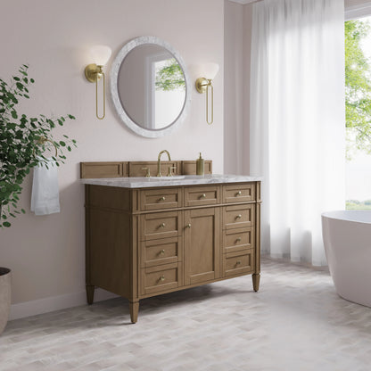 Brittany 48" Single Vanity, Pecan w/ 3 CM Carrara Marble Top, view 4