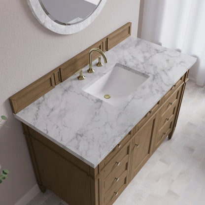 Brittany 48" Single Vanity, Pecan w/ 3 CM Carrara Marble Top, view 8
