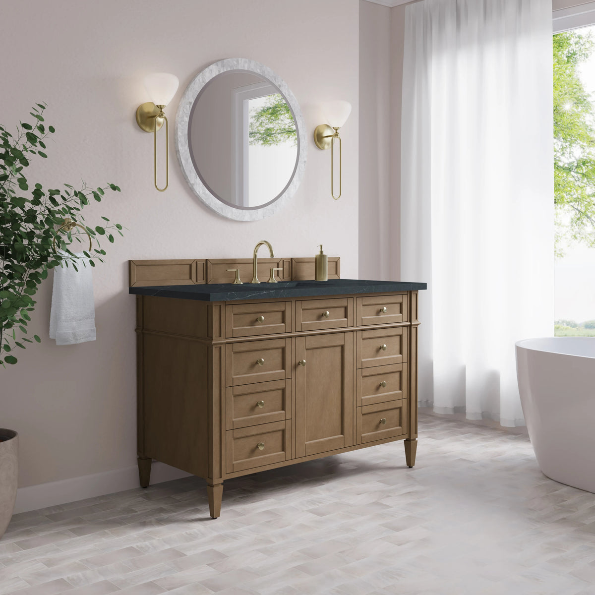 Brittany 48" Single Vanity, Pecan w/ 3 CM Charcoal Soapstone Silestone Top, view 4