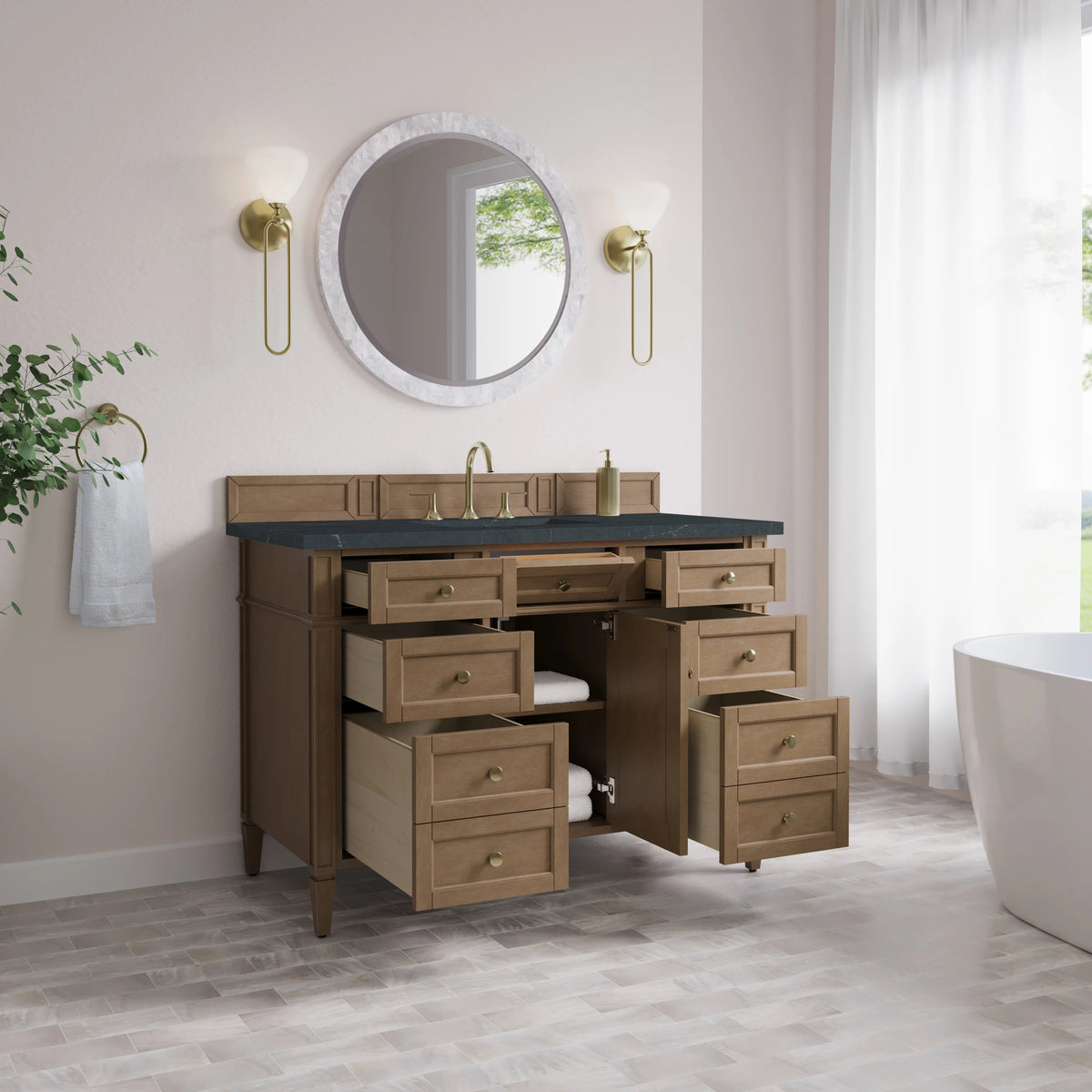 Brittany 48" Single Vanity, Pecan w/ 3 CM Charcoal Soapstone Silestone Top, view 5
