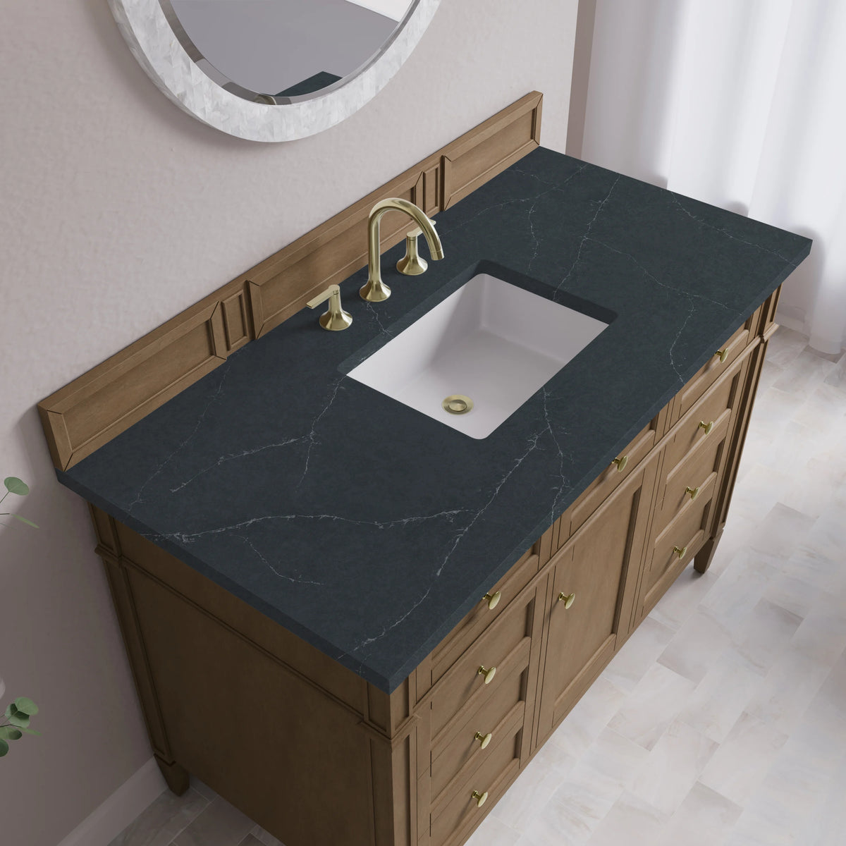 Brittany 48" Single Vanity, Pecan w/ 3 CM Charcoal Soapstone Silestone Top, view 8