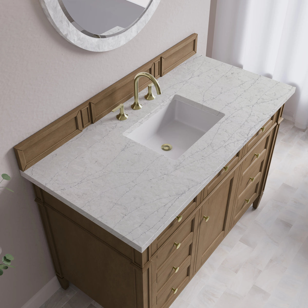 Brittany 48" Single Vanity, Pecan w/ 3 CM Eternal Jasmine Pearl Silestone Top, view 8