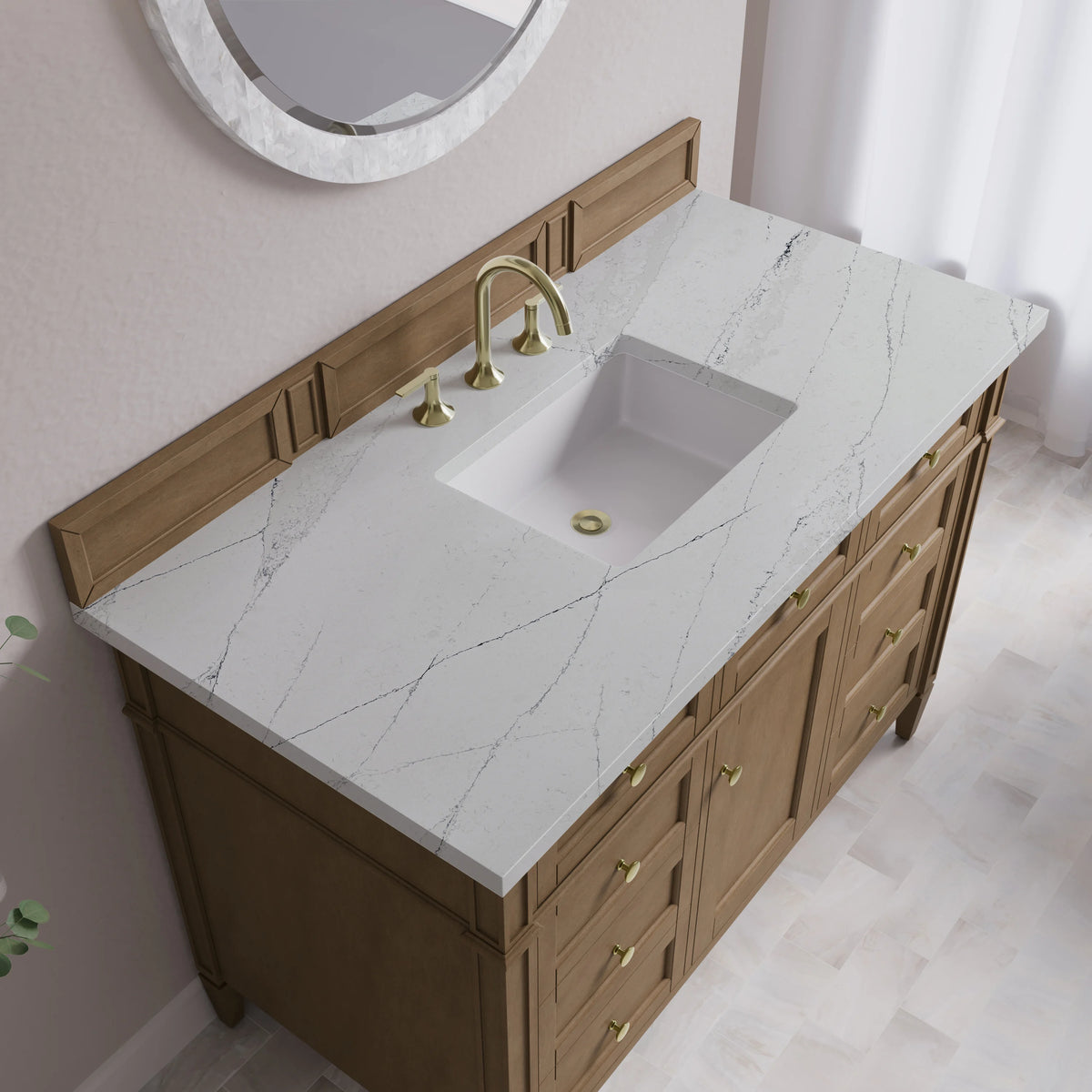 Brittany 48" Single Vanity, Pecan w/ 3 CM Ethereal Noctis Silestone Top, view 8