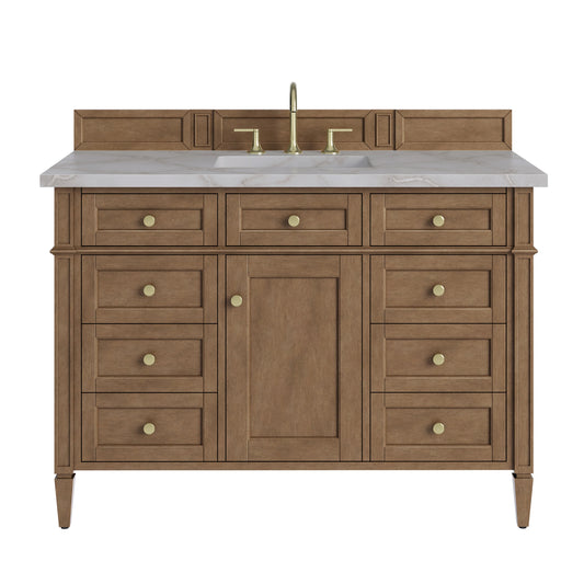 Brittany 48" Single Vanity, Pecan w/ 3 CM Victorian Silver Silestone Top