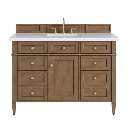 Brittany 48" Single Vanity, Pecan w/ 3 CM White Zeus Silestone Top