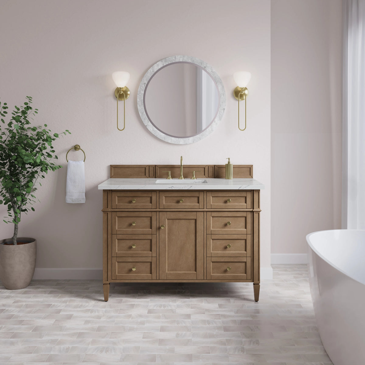 Brittany 48" Single Vanity, Pecan w/ 3 CM Ethereal Noctis Silestone Top w/FreePower Wireless Charger, view 4