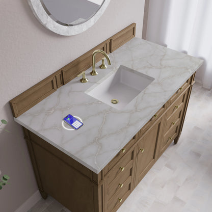 Brittany 48" Single Vanity, Pecan w/ 3 CM Victorian Silver Silestone Top w/FreePower Wireless Charger, view 9