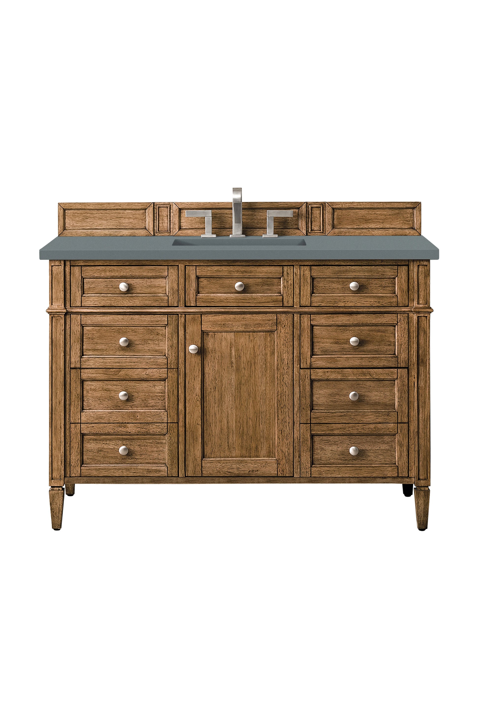Renovate for Less Atlanta Brittany 48" Single Vanity, Saddle Brown w/ 3 CM Cala Blue Silestone Top
