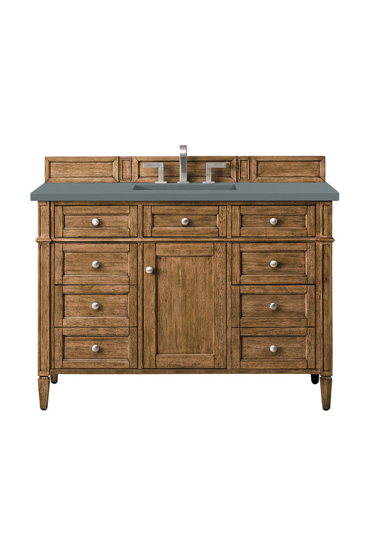 Renovate for Less Atlanta Brittany 48" Single Vanity, Saddle Brown w/ 3 CM Cala Blue Silestone Top