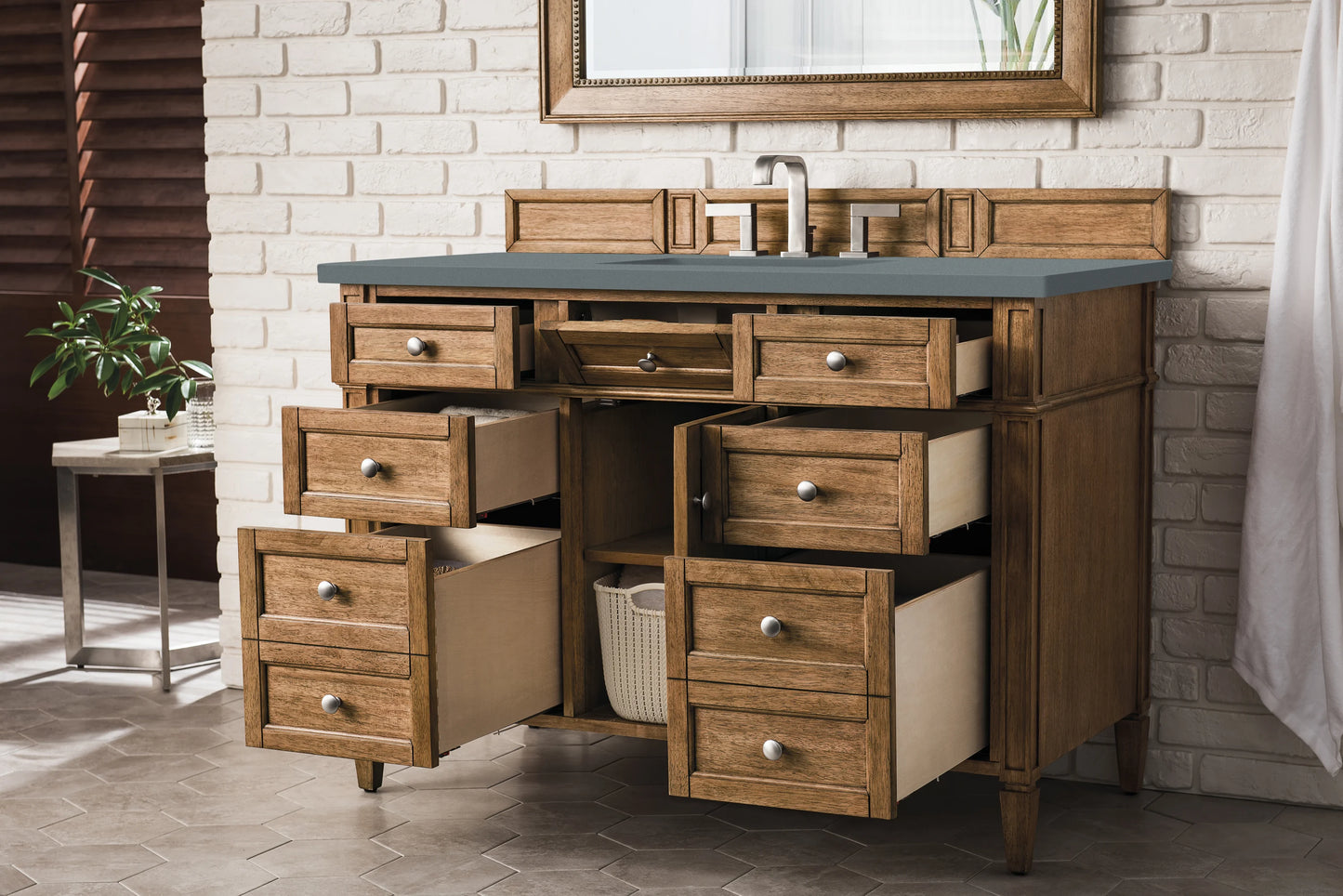 Renovate for Less Atlanta Brittany 48" Single Vanity, Saddle Brown w/ 3 CM Cala Blue Silestone Top, view 5