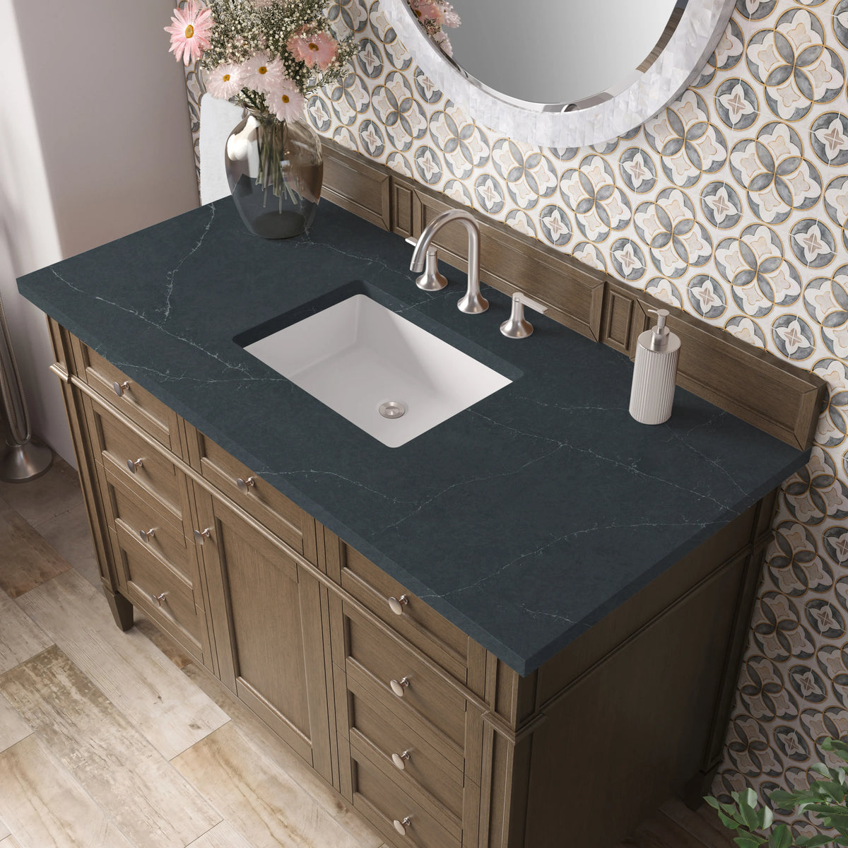 Brittany 48" Single Vanity, Saddle Brown w/ 3 CM Charcoal Soapstone Silestone Top, view 7