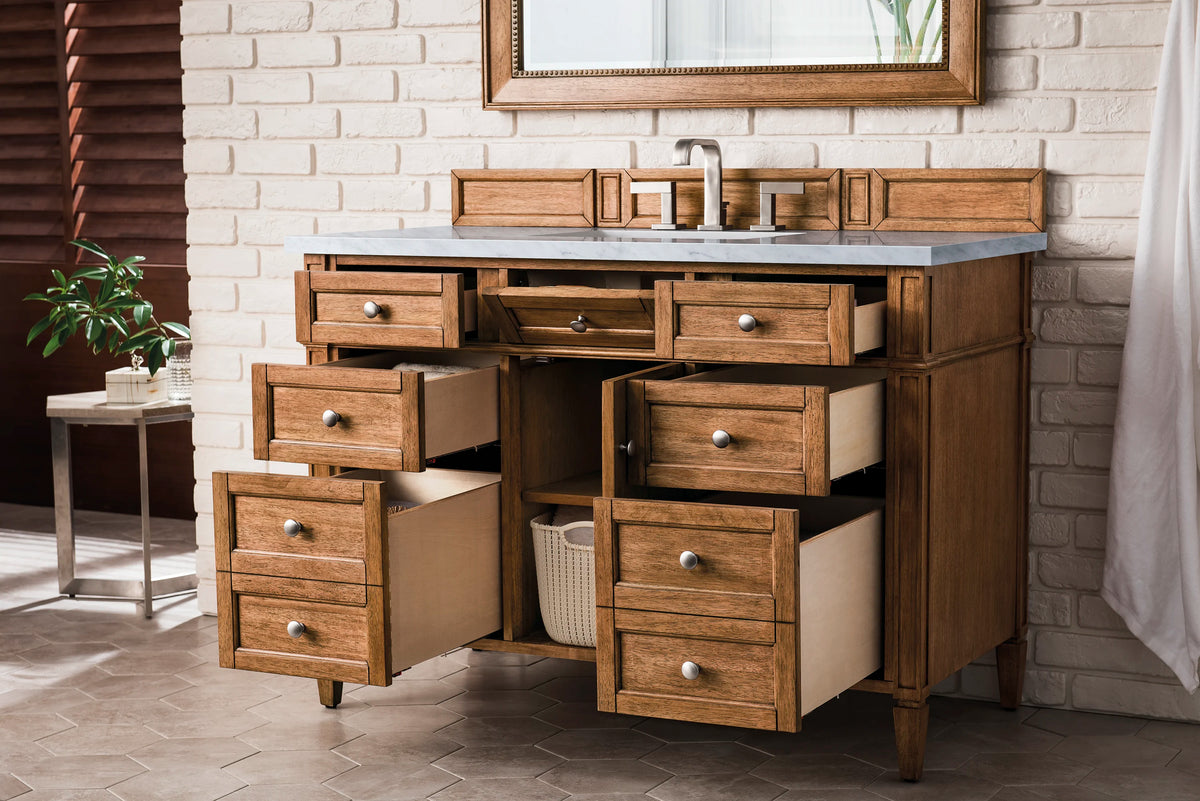 Brittany 48" Single Vanity, Saddle Brown w/ 3 CM Eternal Jasmine Pearl Silestone Top, view 5