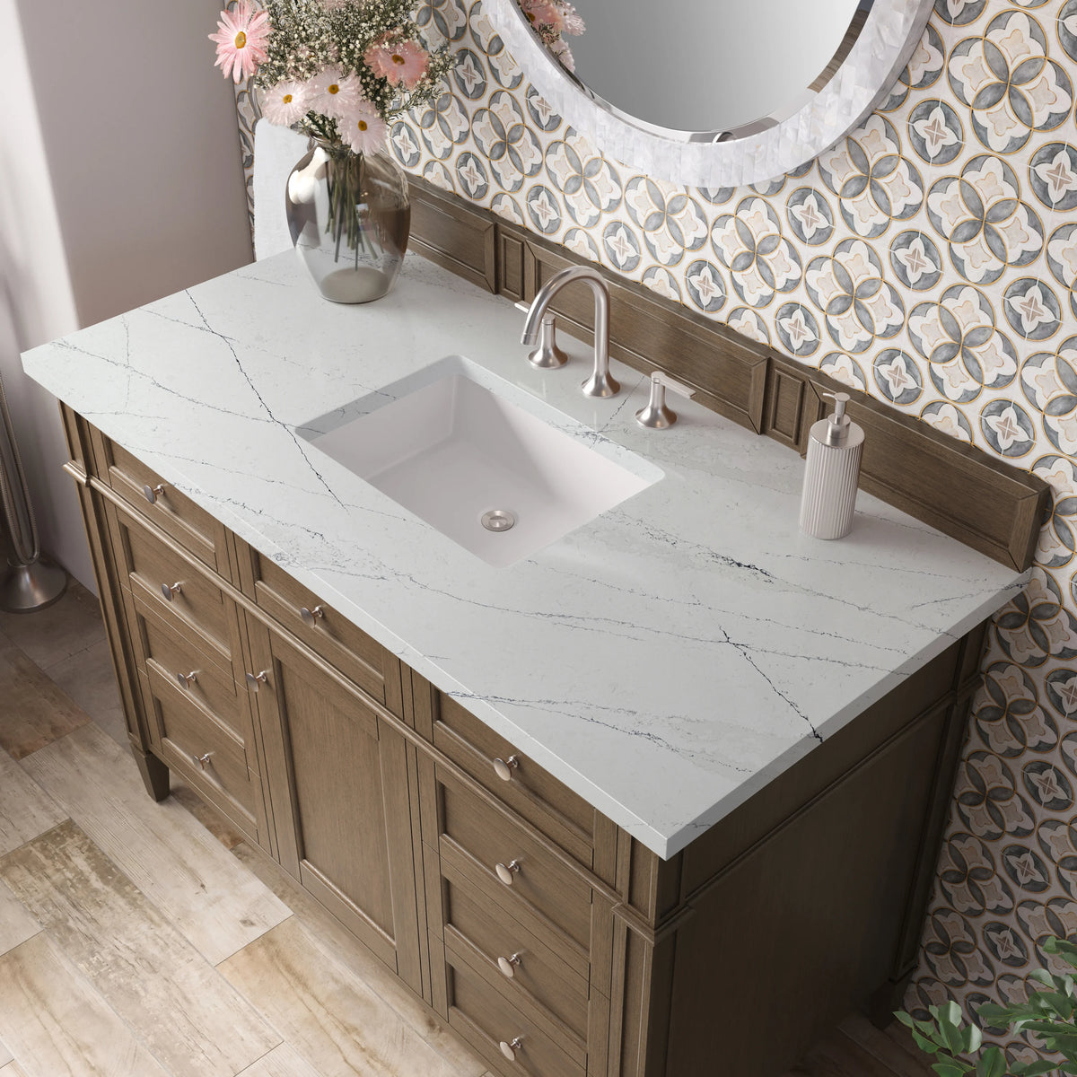 Brittany 48" Single Vanity, Saddle Brown w/ 3 CM Ethereal Noctis Silestone Top, view 7