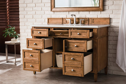 Brittany 48" Single Vanity, Saddle Brown w/ 3 CM White Zeus Silestone Top, view 5