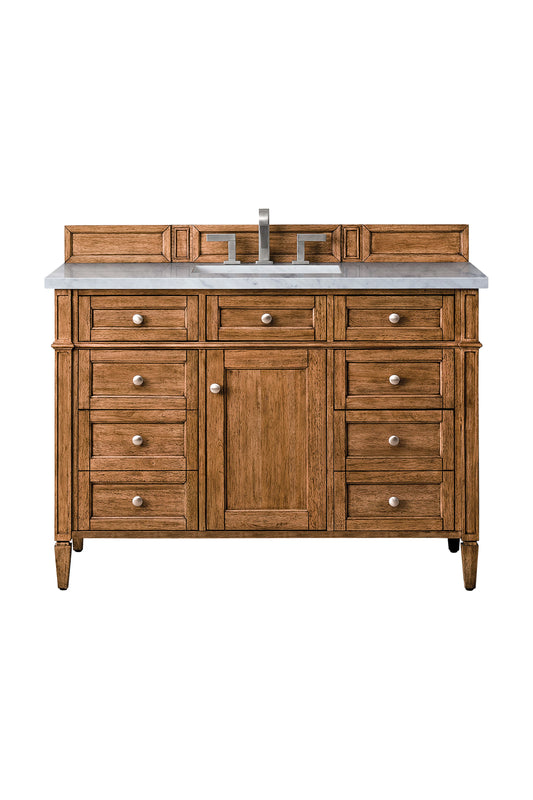 Brittany 48" Single Vanity, Saddle Brown w/ 3 CM Eternal Jasmine Pearl Silestone Top w/FreePower Wireless Charger
