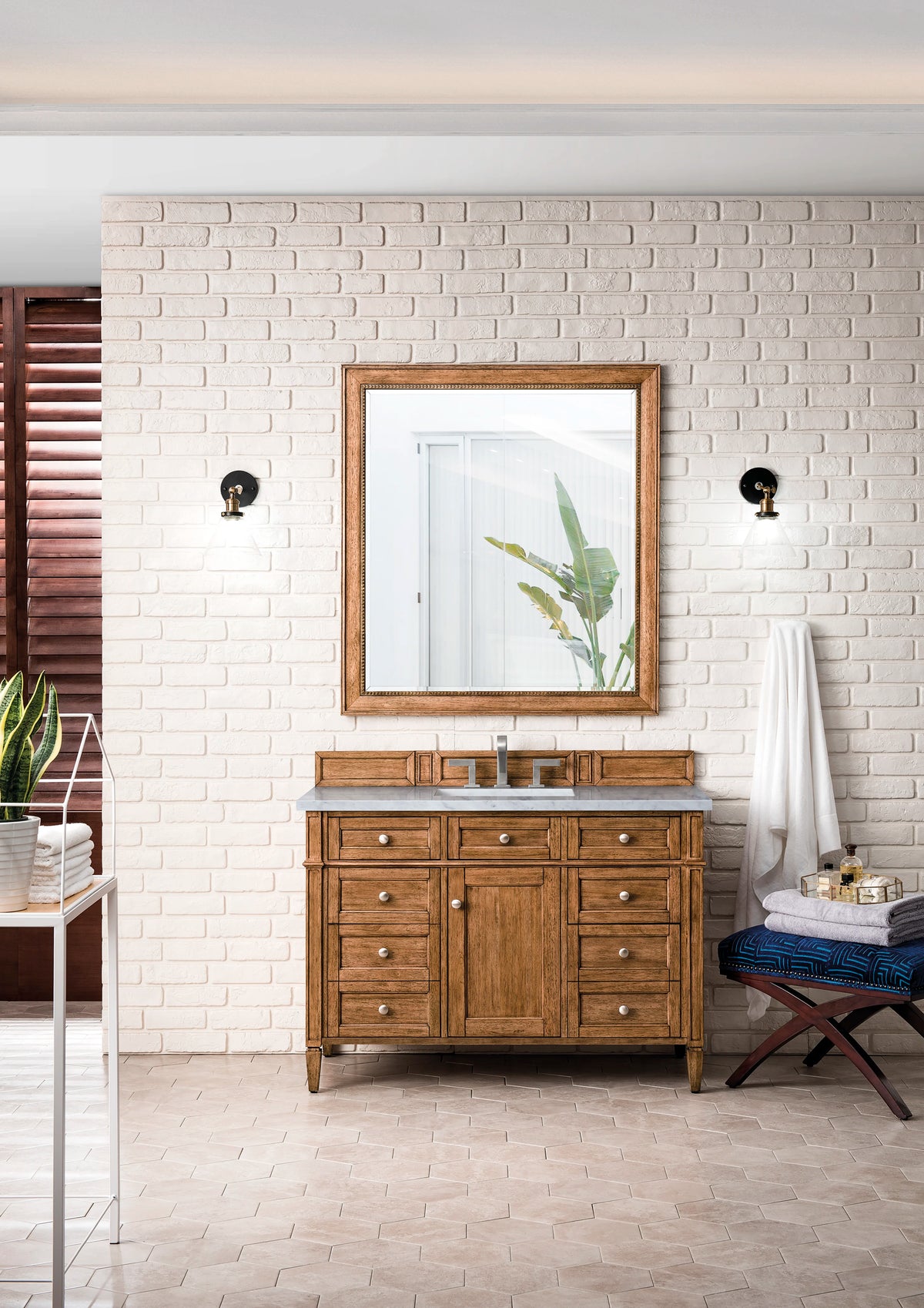 Brittany 48" Single Vanity, Saddle Brown w/ 3 CM Eternal Jasmine Pearl Silestone Top w/FreePower Wireless Charg, view 6