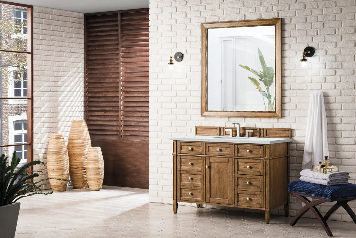 Brittany 48" Single Vanity, Saddle Brown w/ 3 CM Ethereal Noctis Silestone Top w/FreePower Wireless Charger, view 7