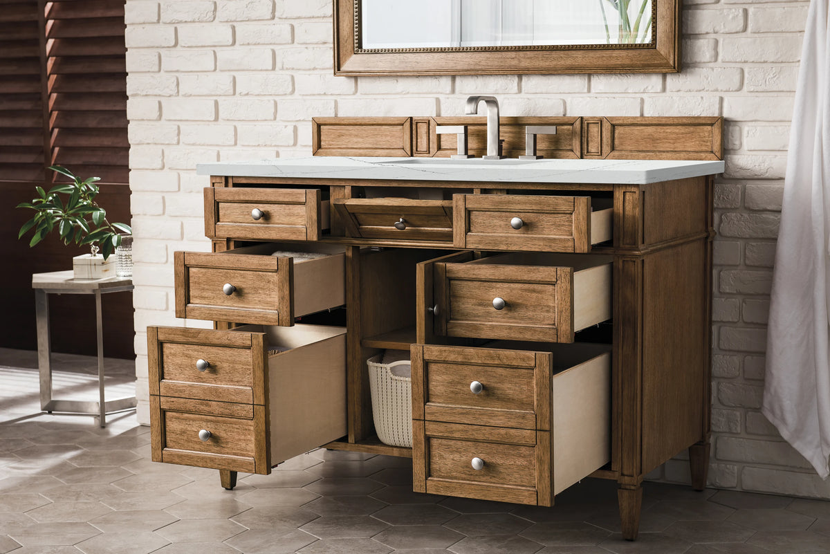 Brittany 48" Single Vanity, Saddle Brown w/ 3 CM Ethereal Noctis Silestone Top w/FreePower Wireless Charger, view 8
