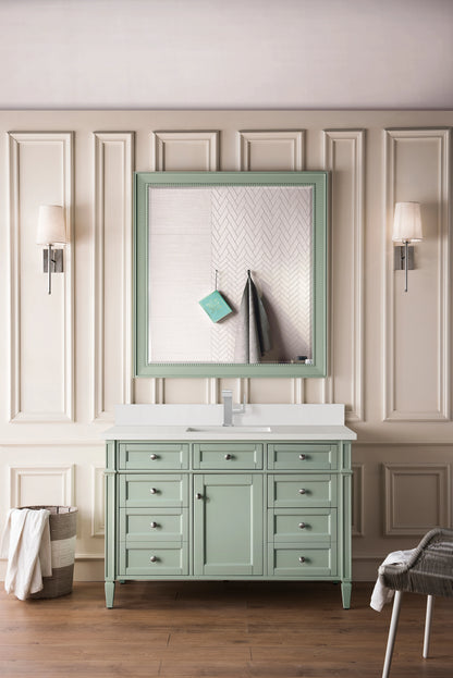 Brittany 48" Single Vanity, Sage Green w/ Single Hole 3 CM White Zeus Silestone Top & Backsplash, view 3