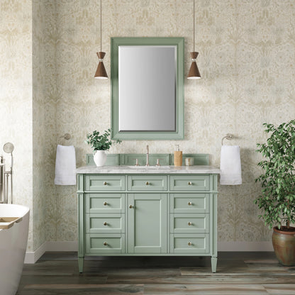 Brittany 48" Single Vanity, Sage Green w/ 3 CM Carrara Marble Top, view 3