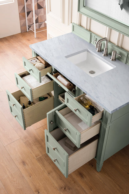 Brittany 48" Single Vanity, Sage Green w/ 3 CM Carrara Marble Top, view 5
