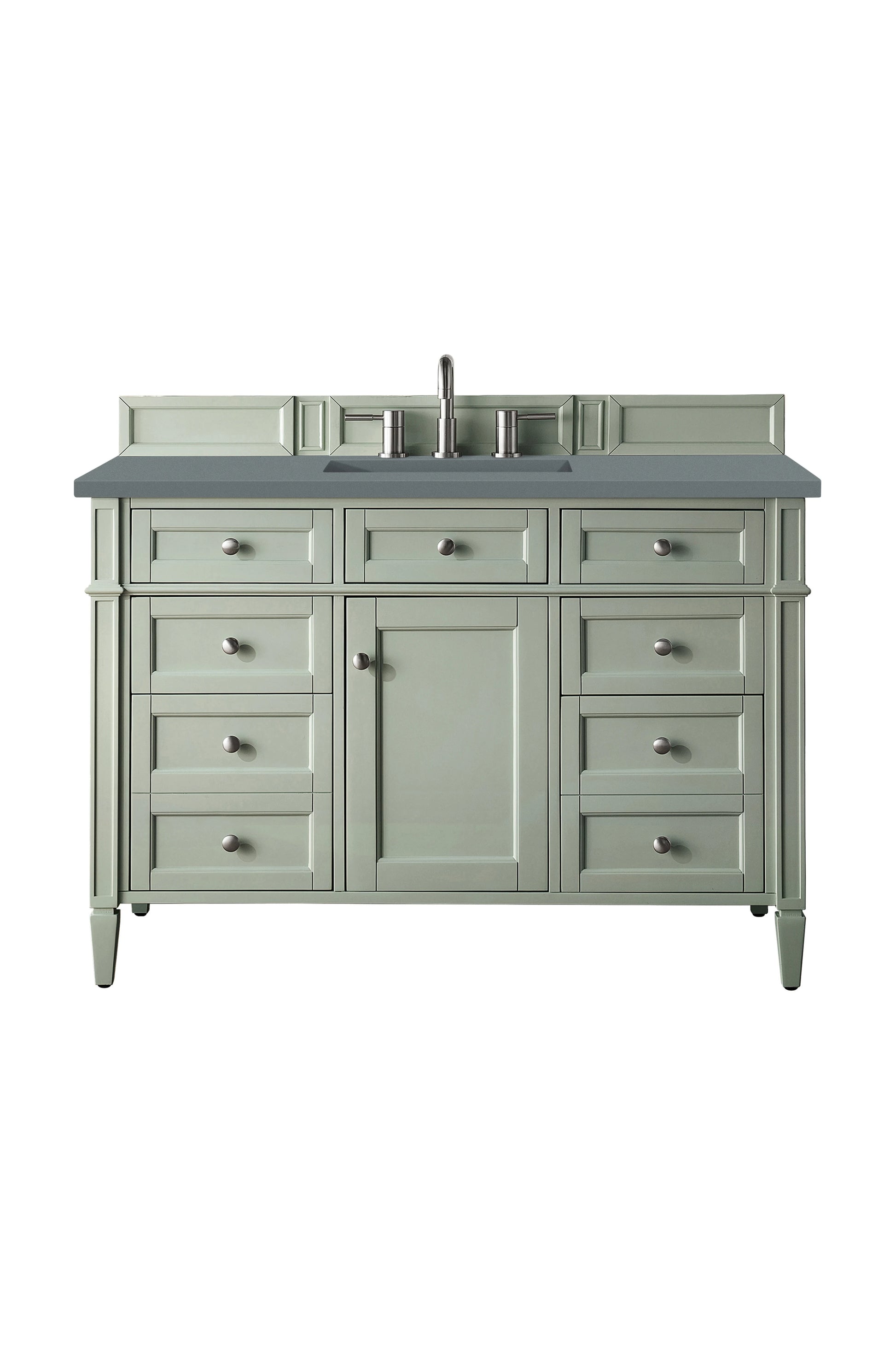 Renovate for Less Atlanta Brittany 48" Single Vanity, Sage Green w/ 3 CM Cala Blue Silestone Top