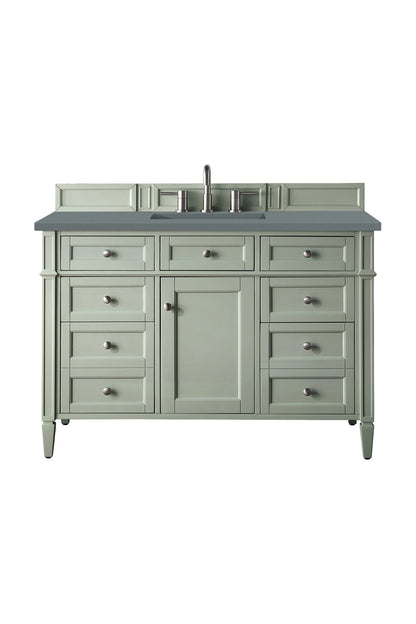 Renovate for Less Atlanta Brittany 48" Single Vanity, Sage Green w/ 3 CM Cala Blue Silestone Top
