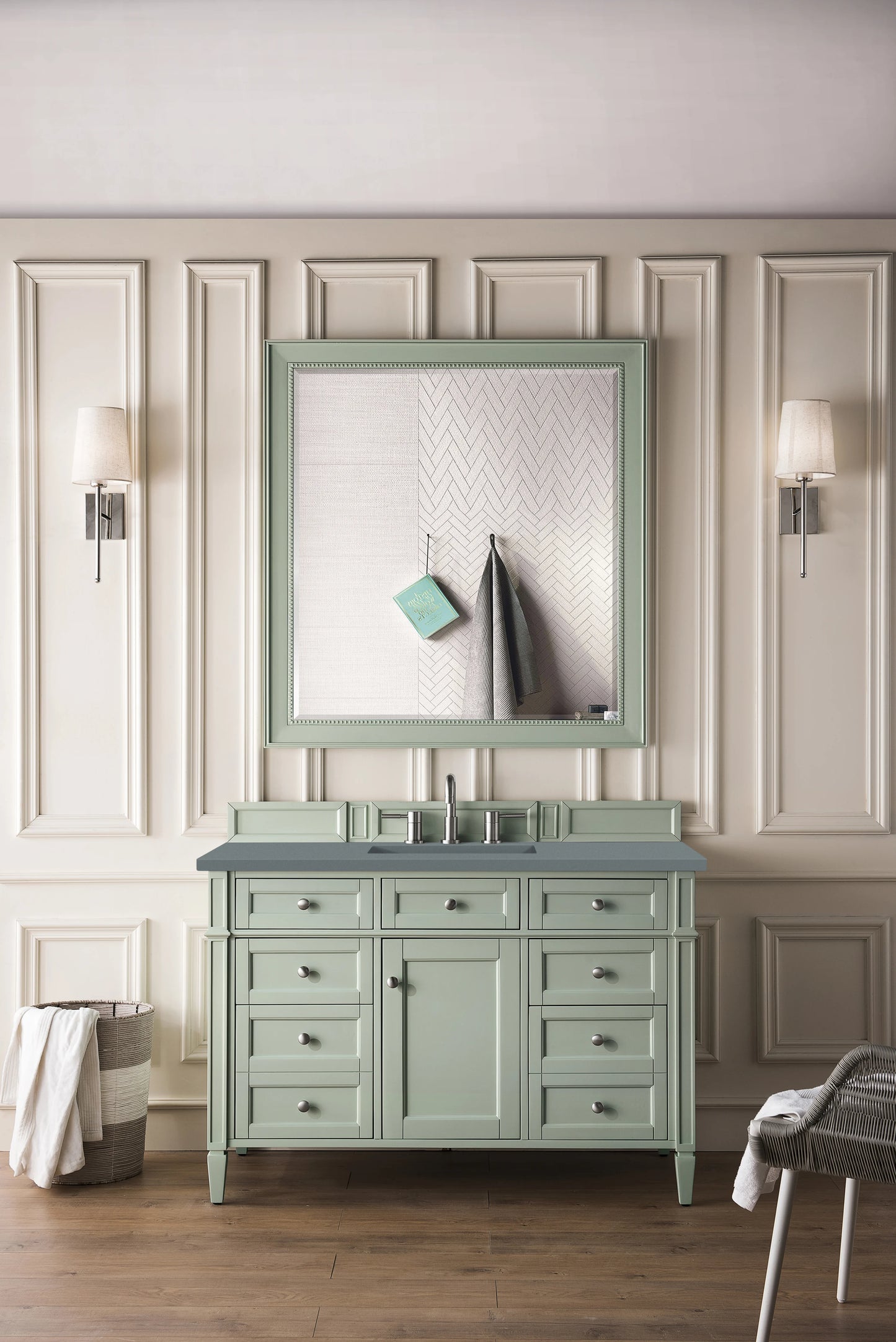 Renovate for Less Atlanta Brittany 48" Single Vanity, Sage Green w/ 3 CM Cala Blue Silestone Top, view 3