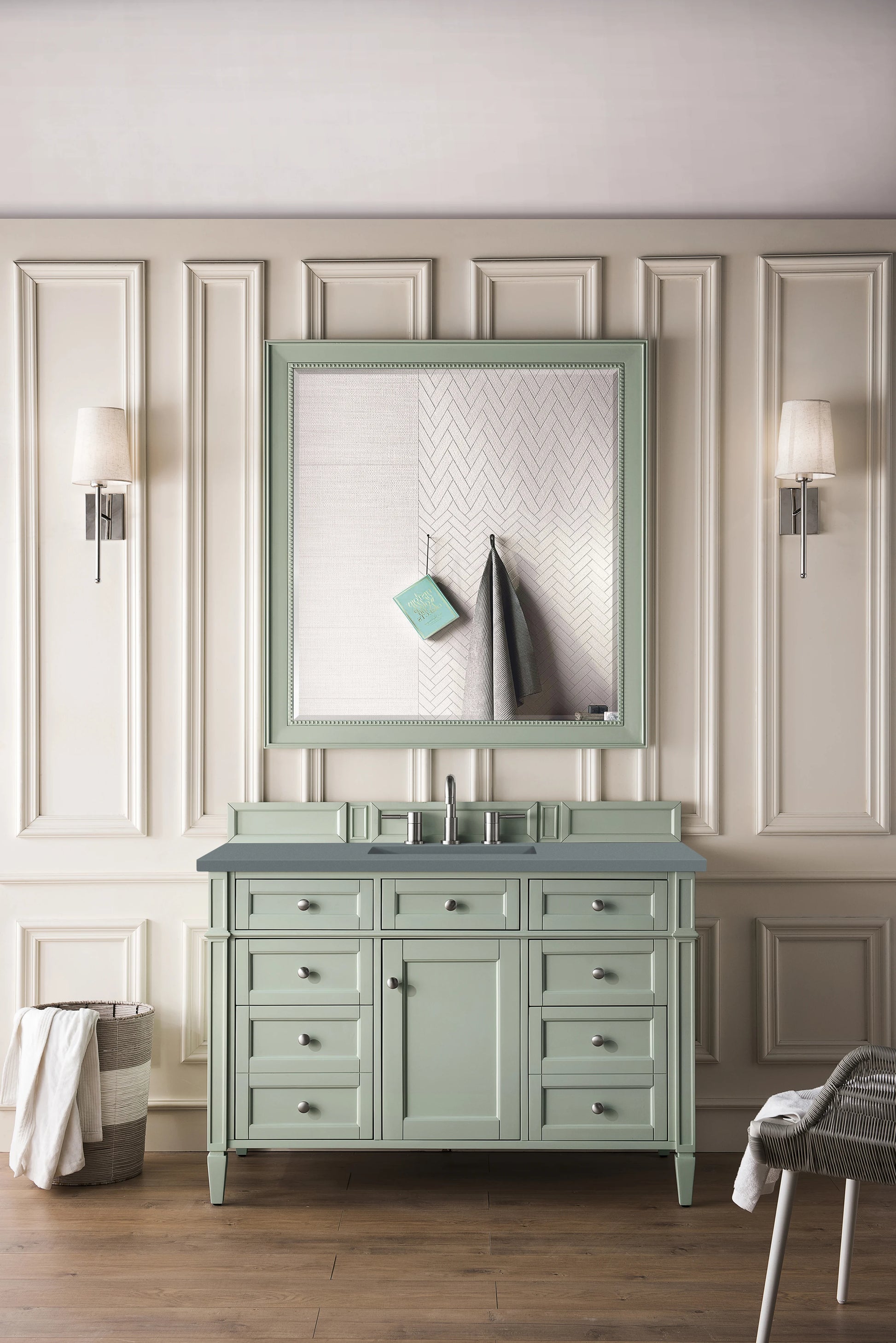 Renovate for Less Atlanta Brittany 48" Single Vanity, Sage Green w/ 3 CM Cala Blue Silestone Top, view 3