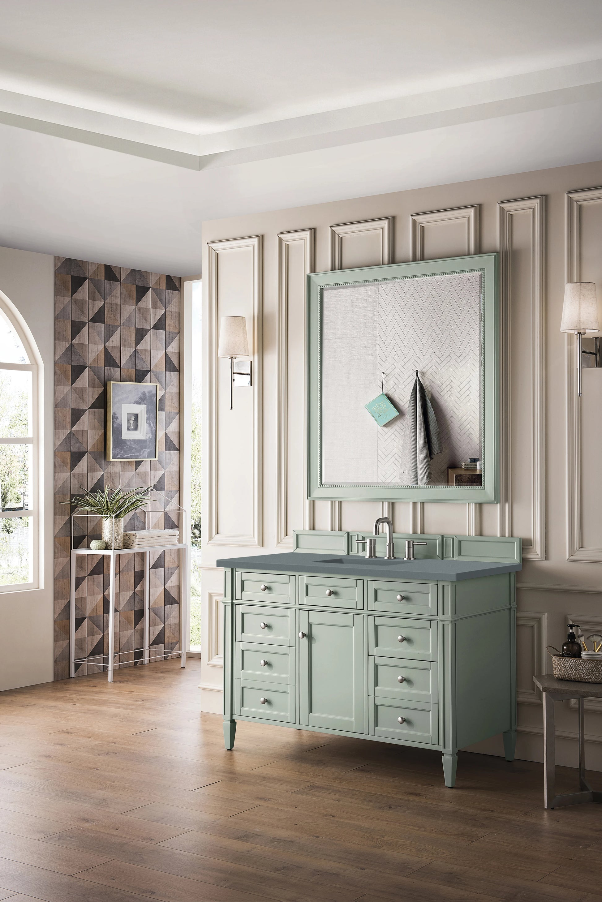 Renovate for Less Atlanta Brittany 48" Single Vanity, Sage Green w/ 3 CM Cala Blue Silestone Top, view 4