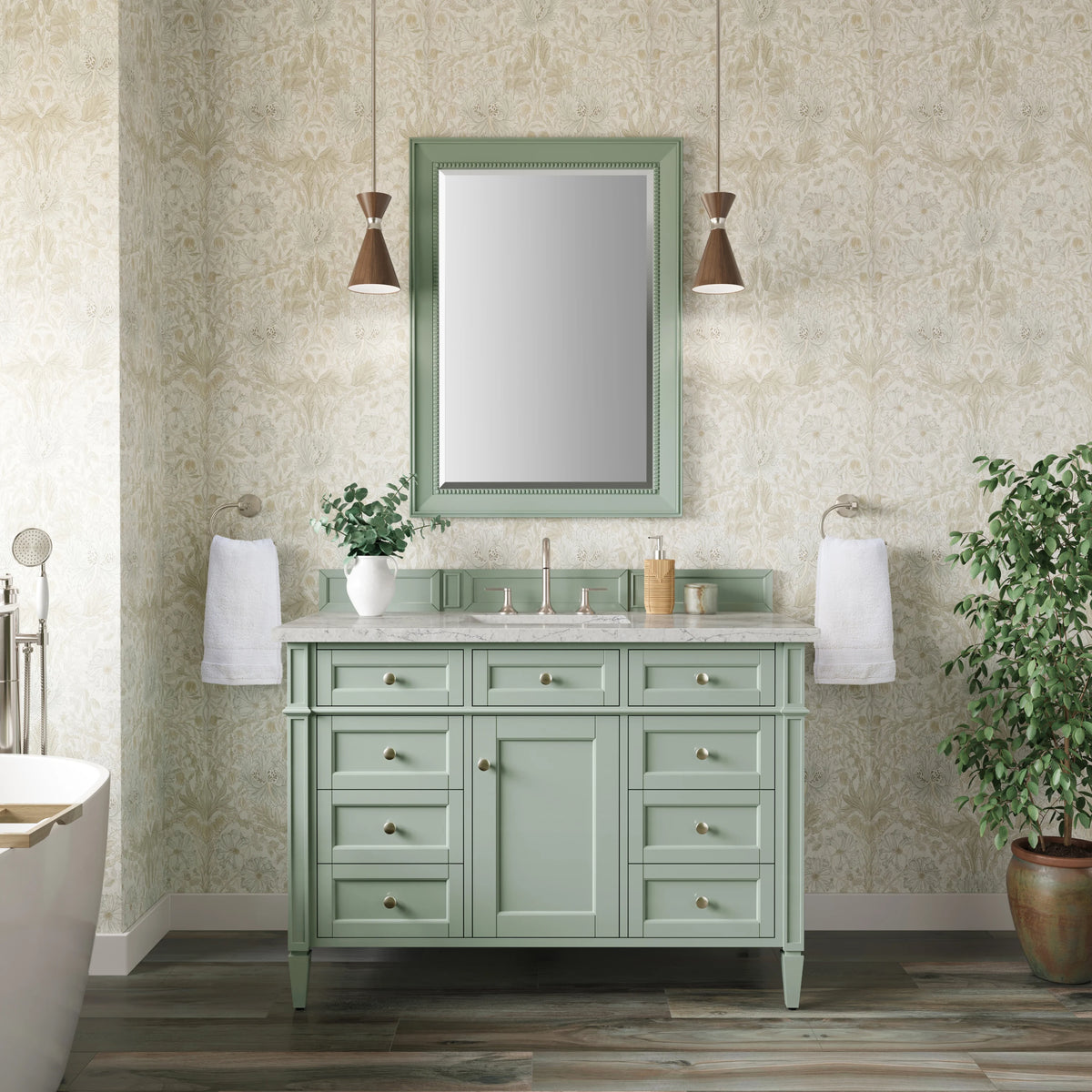 Brittany 48" Single Vanity, Sage Green w/ 3 CM Eternal Jasmine Pearl Silestone Top, view 3