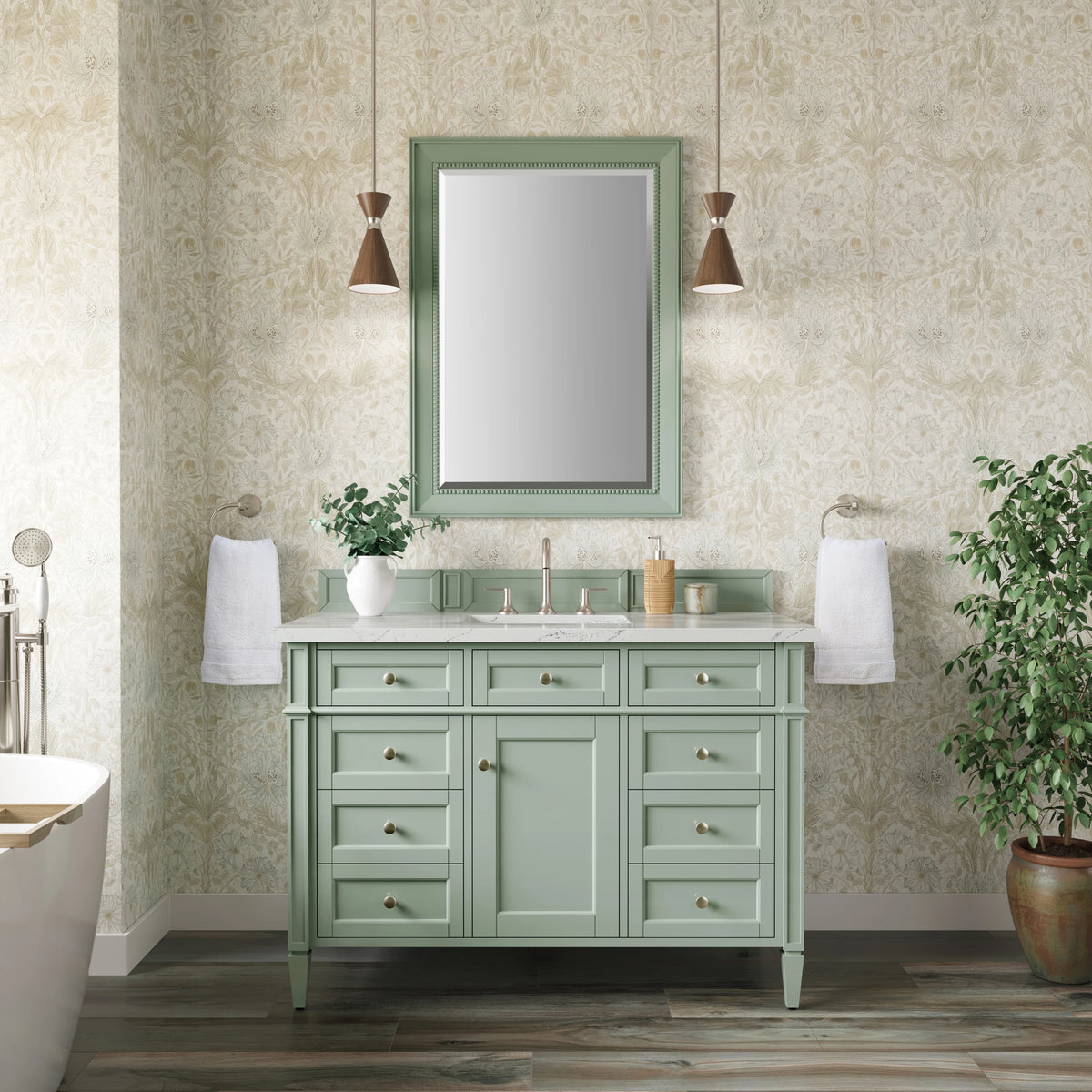 Brittany 48" Single Vanity, Sage Green w/ 3 CM Ethereal Noctis Silestone Top, view 3