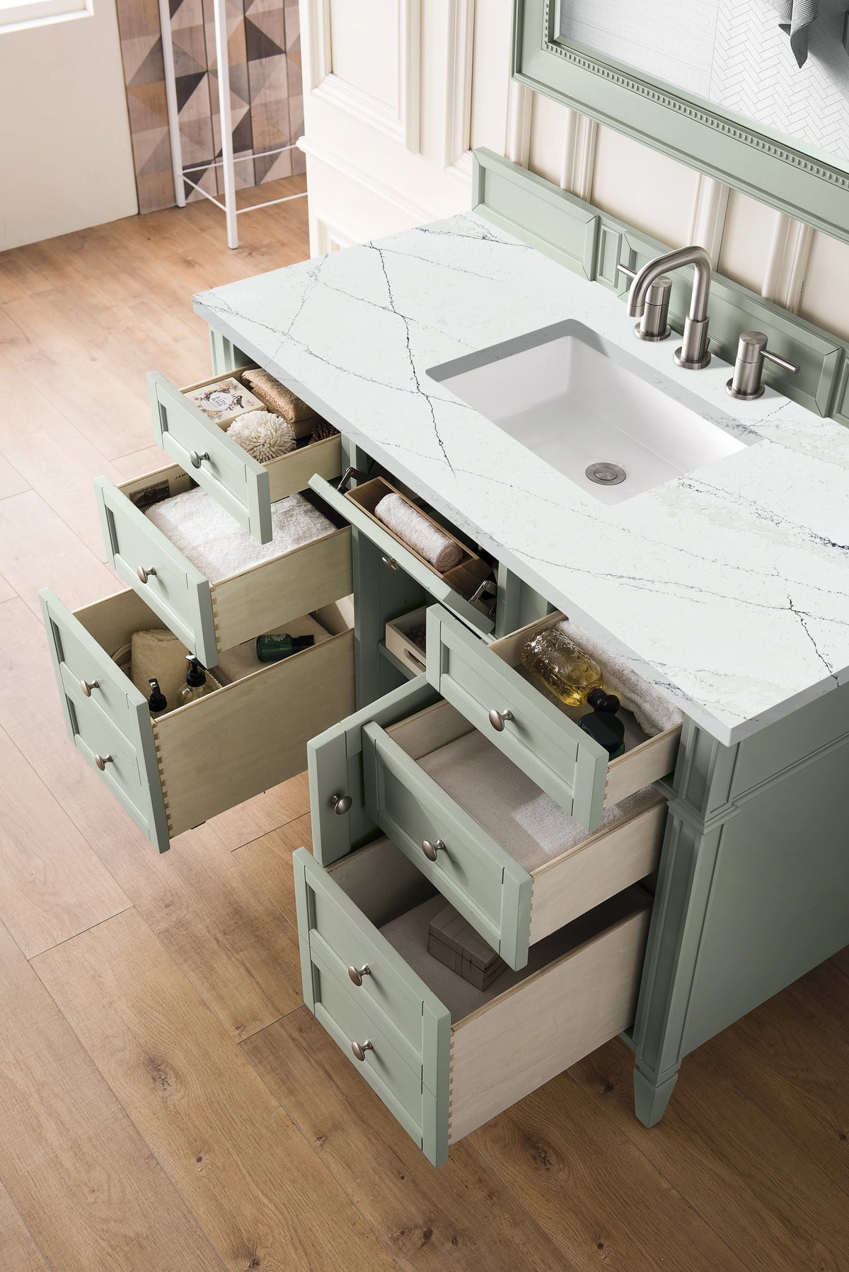 Brittany 48" Single Vanity, Sage Green w/ 3 CM Ethereal Noctis Silestone Top, view 5