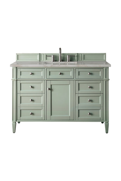 Brittany 48" Single Vanity, Sage Green w/ 3 CM Victorian Silver Silestone Top
