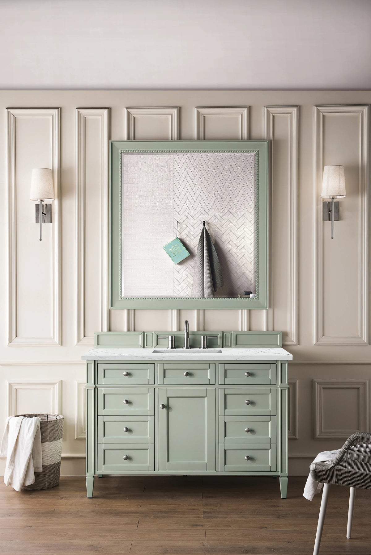 Brittany 48" Single Vanity, Sage Green w/ 3 CM Ethereal Noctis Silestone Top w/FreePower Wireless Charger, view 6