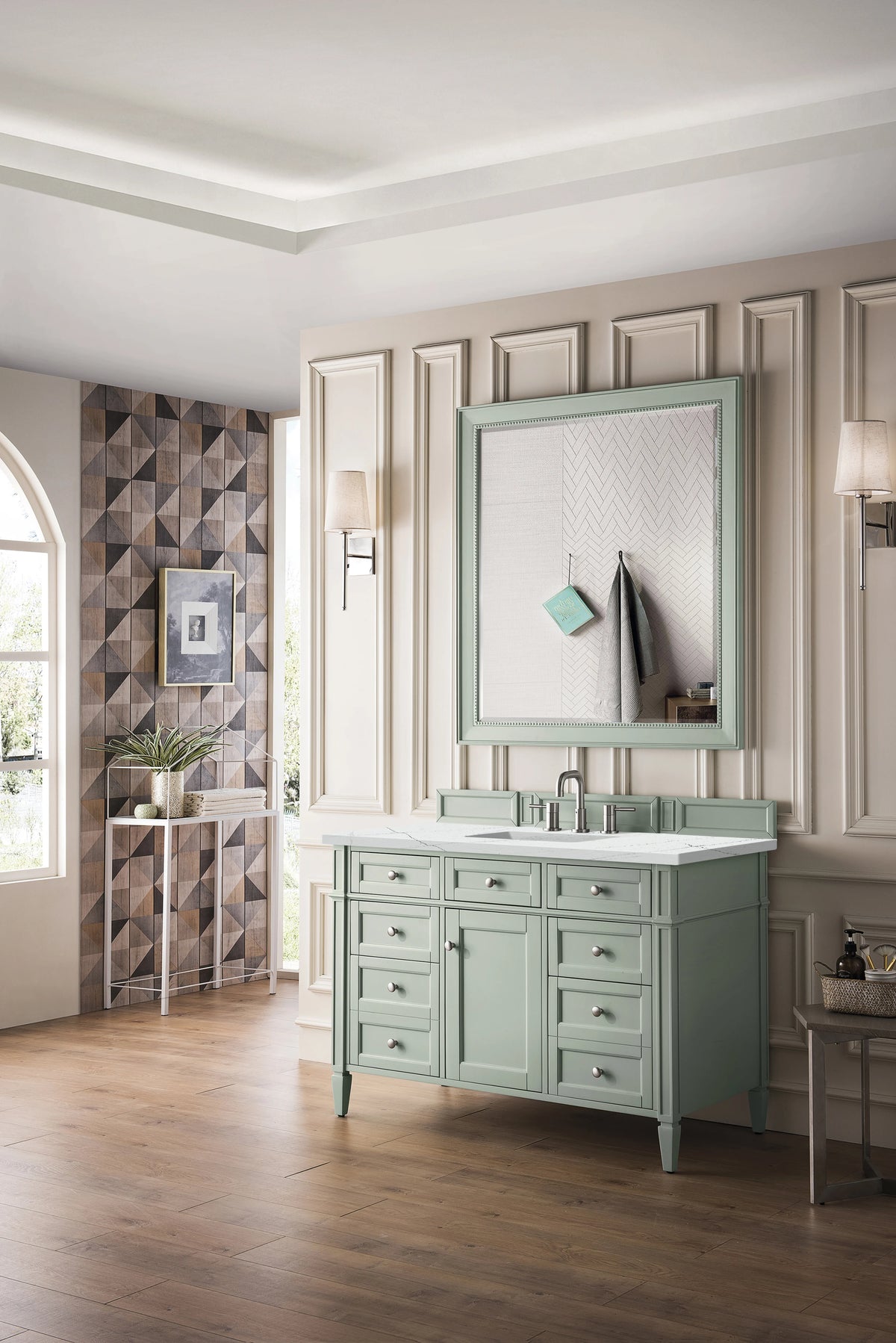 Brittany 48" Single Vanity, Sage Green w/ 3 CM Ethereal Noctis Silestone Top w/FreePower Wireless Charger, view 7