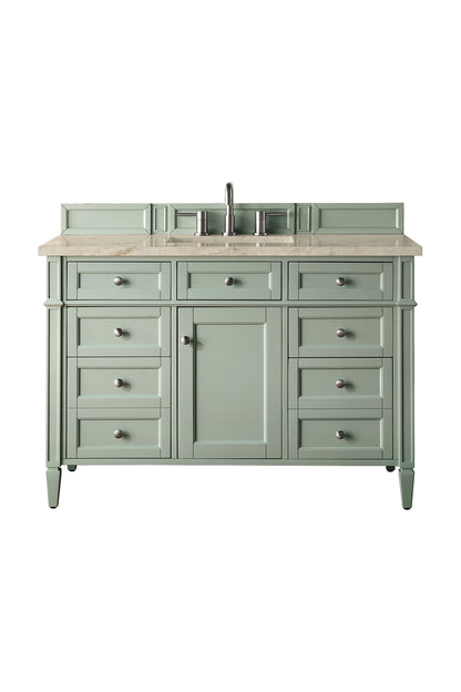Brittany 48" Single Vanity, Sage Green, w/ 3 CM Tajnar Eclos Top w/FreePower Wireless Charger