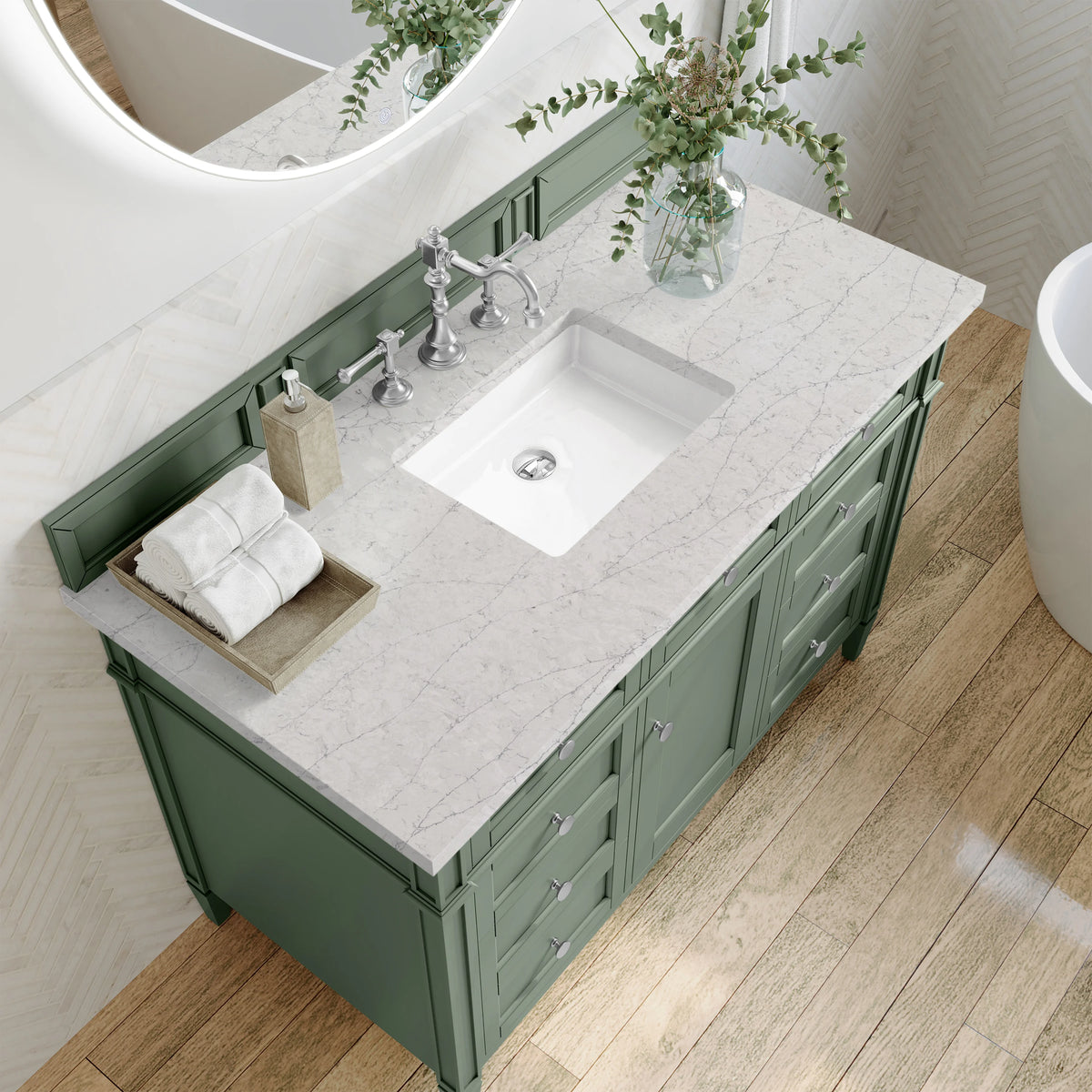 Brittany 48" Single Vanity, Smokey Celadon w/ 3 CM Eternal Jasmine Pearl Top, view 6