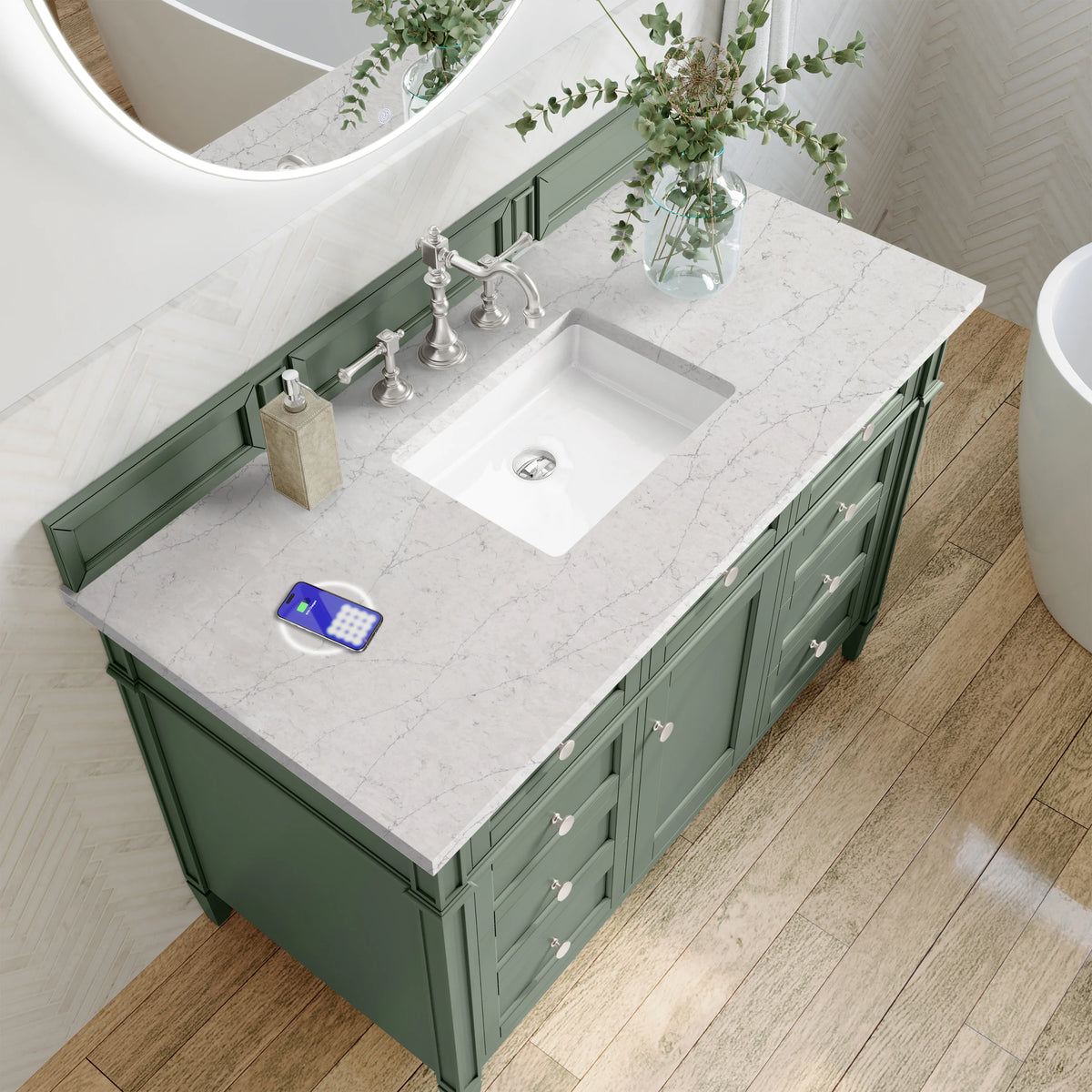 Brittany 48" Single Vanity, Smokey Celadon w/ 3 CM Eternal Jasmine Pearl Top w/FreePower Wireless Charger, view 10