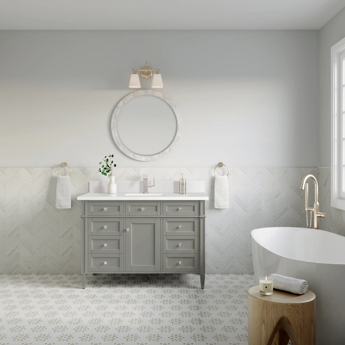 Brittany 48" Single Vanity, Urban Gray w/ Single Hole 3 CM White Zeus Silestone Top & Backsplash, view 3