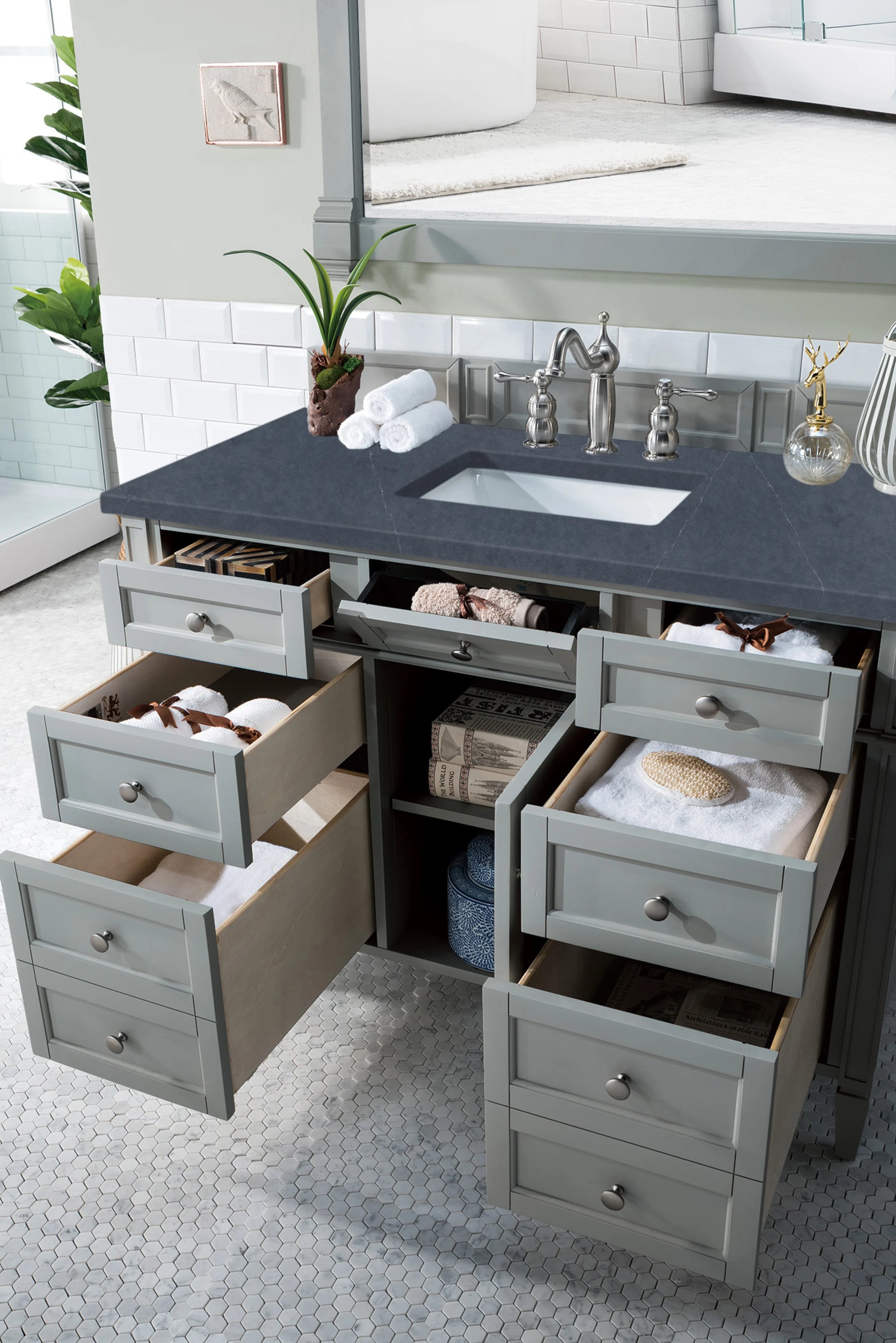 Brittany 48" Single Vanity, Urban Gray w/ 3 CM Charcoal Soapstone Silestone Top, view 5