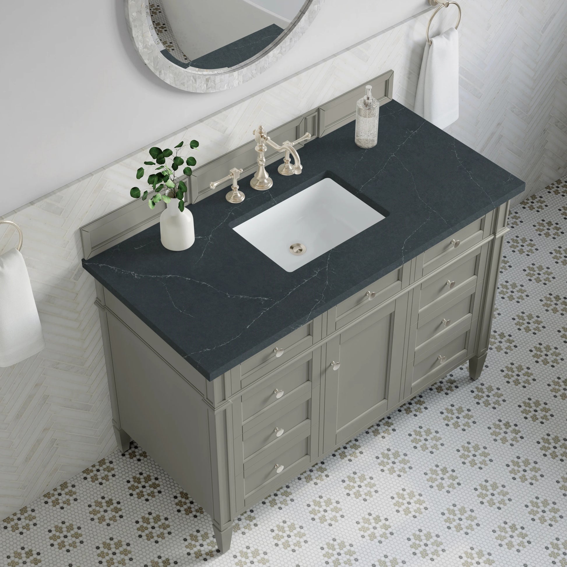 Brittany 48" Single Vanity, Urban Gray w/ 3 CM Charcoal Soapstone Silestone Top, view 7