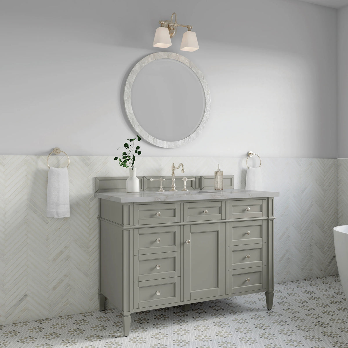 Brittany 48" Single Vanity, Urban Gray w/ 3 CM Victorian Silver Silestone Top, view 4